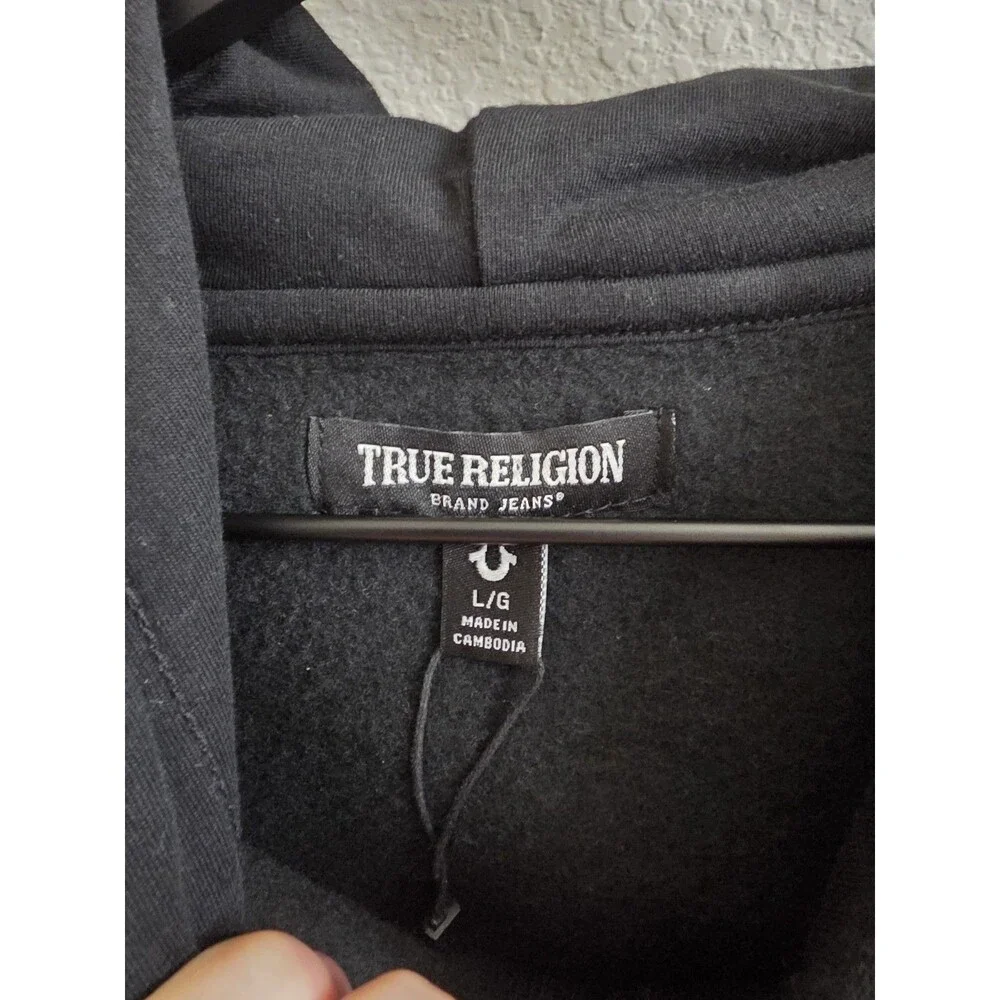 TRUE RELIGION SCRIPT OVAL‎ LOGO HOODIE FULL ZIP SIZE SIZE LARGE BLACK SOFT NWT!